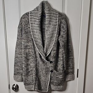 Women's GAP Double Breasted Gray Marled Shawl Collar Cardigan Sweater M Academia